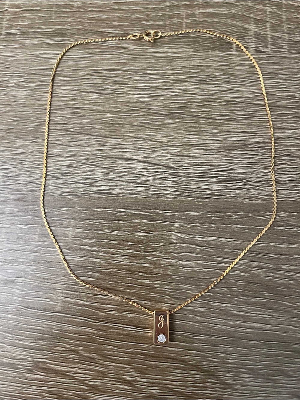 Gold Bar Pendant Necklace with Initial “G” and Diamond chip- Women Jewelry